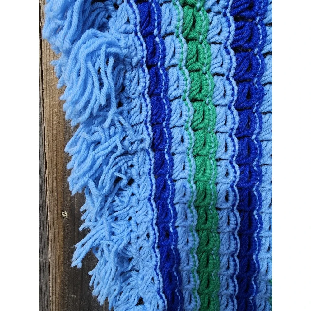Vintage Large Colorful Crochet Afghan Blanket Throw 79x41 Grannycore